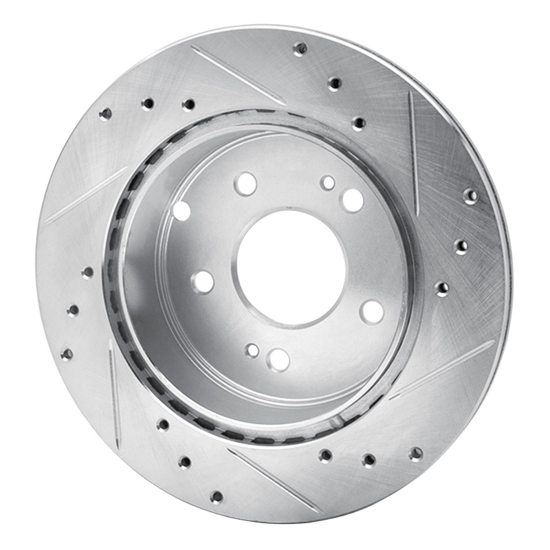 Mitsubishi Galant Brake Rotor (1) - Rear Left - R1 Concepts - Drilled & Slotted - Silver - `06-`12